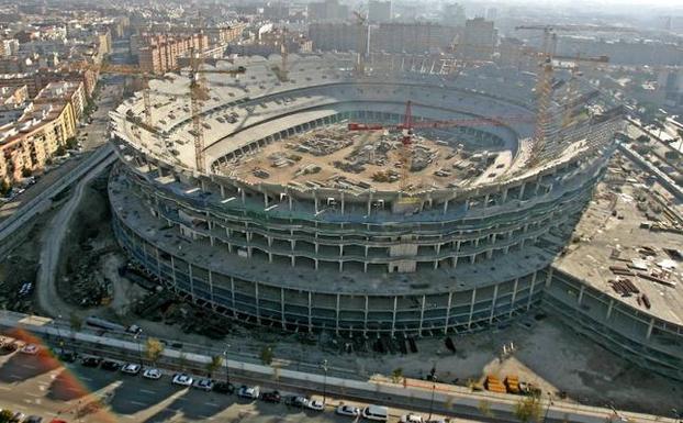 Vista aérea de las obras del nuevo Mestalla./Damián Torres