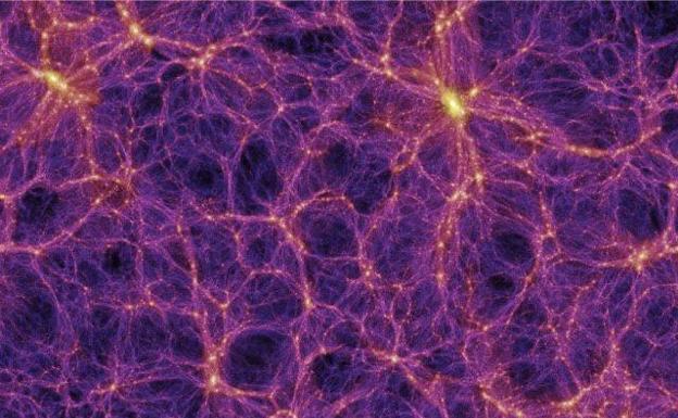Vista del universo simulado, con la estructura como un queso suizo en filamentos y vacíos./Efe