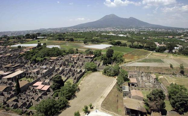 Vista aérea de la zona arqueológica de Pompeya.
