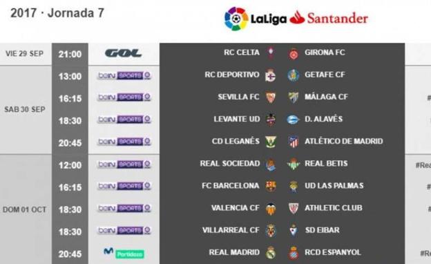 Horarios de la 7ª jornada de LaLiga Santander.