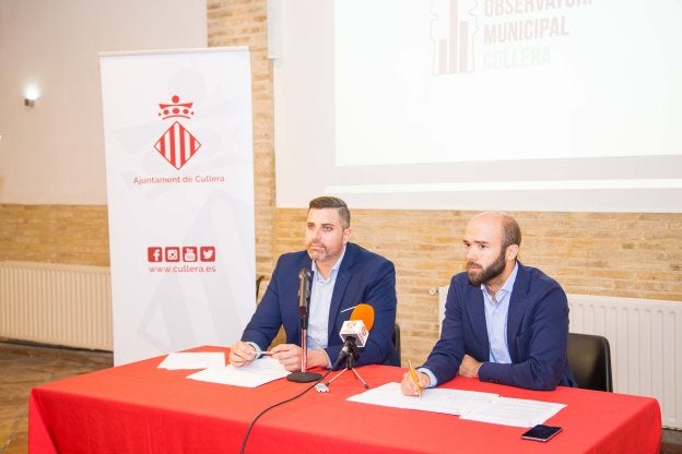 El alcalde, Jordi Mayor, y el primer teniente de alcalde, Hugo Font, durante la presentación de la encuesta.