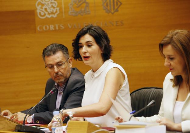 La consellera de Sanidad, Carmen Montón, durante una comisión en Les Corts. / j. signes
