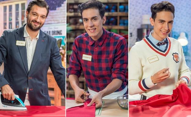 Los valencianos Jaime, Vicente y Sergio, participantes de 'Maestros de la Costura'./RTVE