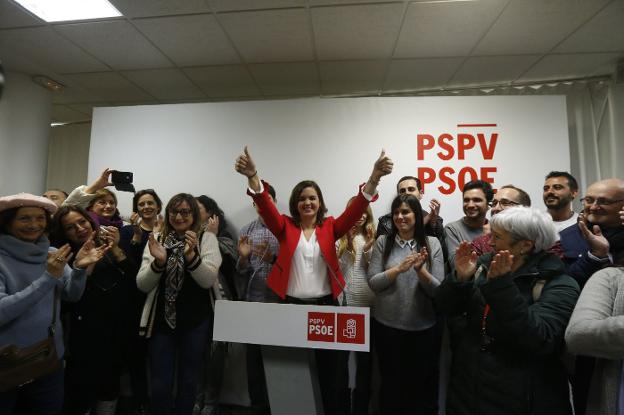 Sandra Gómez, tras proclamarse secretaria general del PSPV de Valencia. / manolo molines