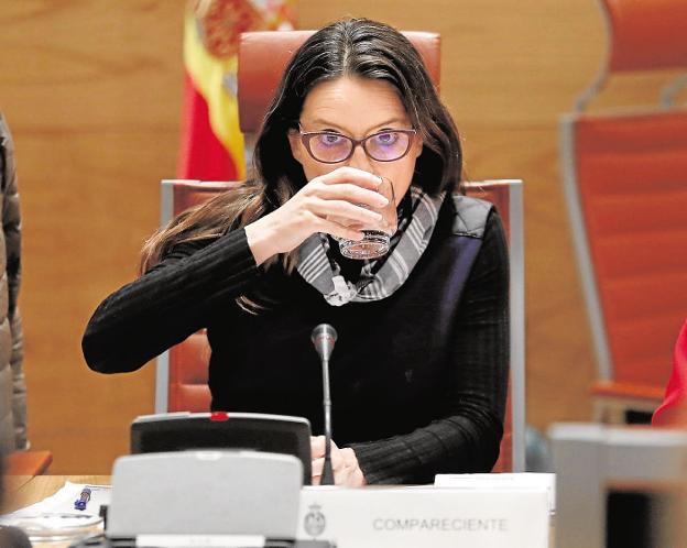 Oltra, cuando compareció en el Senado por la financiación de Compromís. /AFP