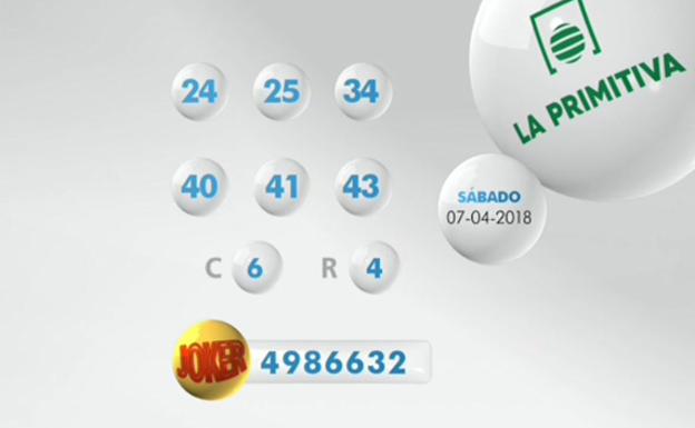 Combinación ganadora de la Lotería Primitiva de hoy, sábado 7 de abril de 2018. Combinación ganadora de la Lotería Primitiva de hoy, sábado 7 de abril de 2018.