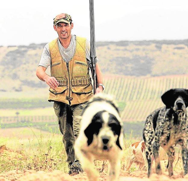 Un cazador avanza por el campo junto a sus perros. /LP