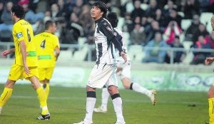 Leo Ulloa, durante el partido ante el Cartagena en Castalia. El 'pichichi' albinegro ha marcado 15 goles esta temporada. :: PEDRO GONZÁLEZ/