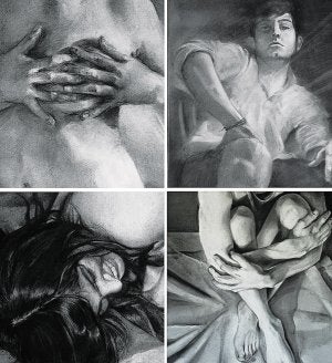 Alguno de los dibujos que los alumnos de Bellas Artes exponen en Las Naves. / LP/
